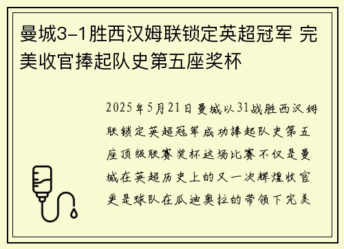 曼城3-1胜西汉姆联锁定英超冠军 完美收官捧起队史第五座奖杯